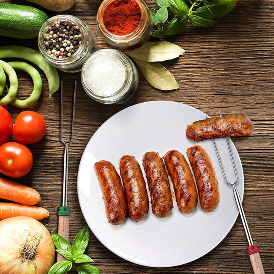 U образные палочки для барбекю Basedidea раздвижная вилка с деревянной ручкой вилки