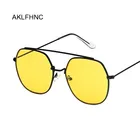 Очки солнцезащитные женские круглые UV400, Роскошные итальянские брендовые Дизайнерские Большие металлические очки в стиле ретро, с желтыми линзами