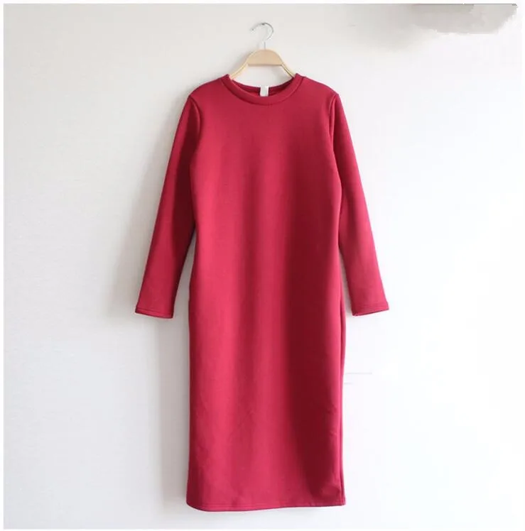 8 цветов, плюс размер, XS-5XL, 6XL, женское осеннее платье с длинным рукавом, утепленное теплое базовое зимнее платье, офисное платье, vestido de festa