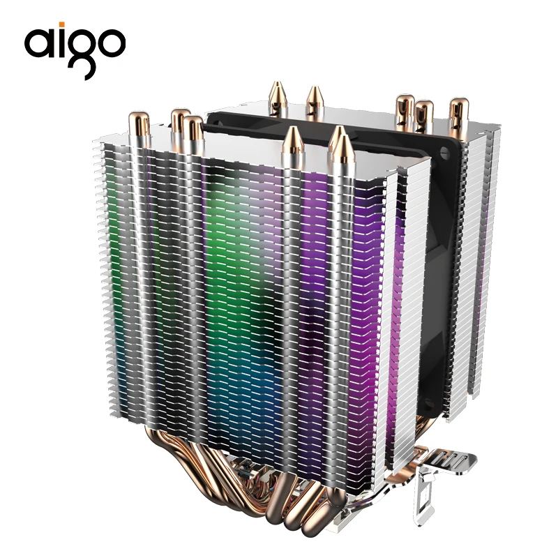 Aigo L6 медный светодиодный 6 тепловых трубок радиатор охлаждения RGB два башенного главного охлаждения радиатора Ram 9 мм вентилятор кулер для процессора