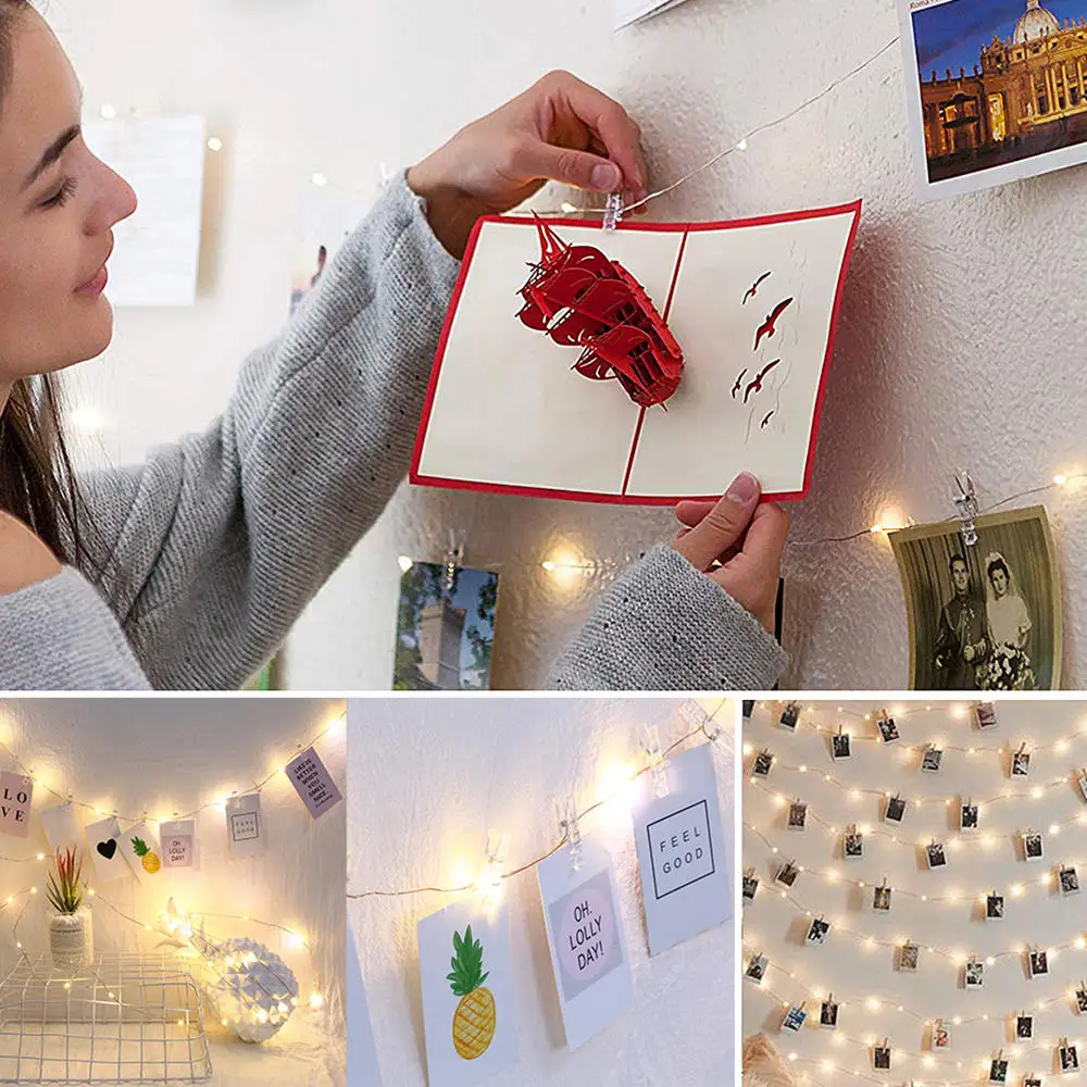 

Christmas lights string not contain batteries 2-10 M String Lights Photo Peg Clip USB Battery Operated Lamp Party