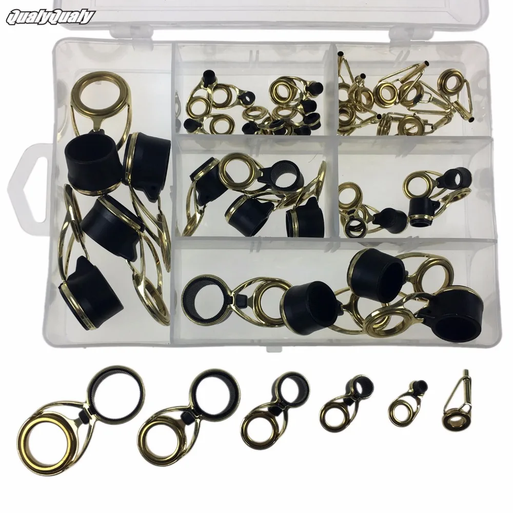 

40pcs Fishing Rod Guides Bronze Golden Tip Tops Telescopic Telescope Rod Saltwater Spinning Casting Surf Rod Guides Repair Kit
