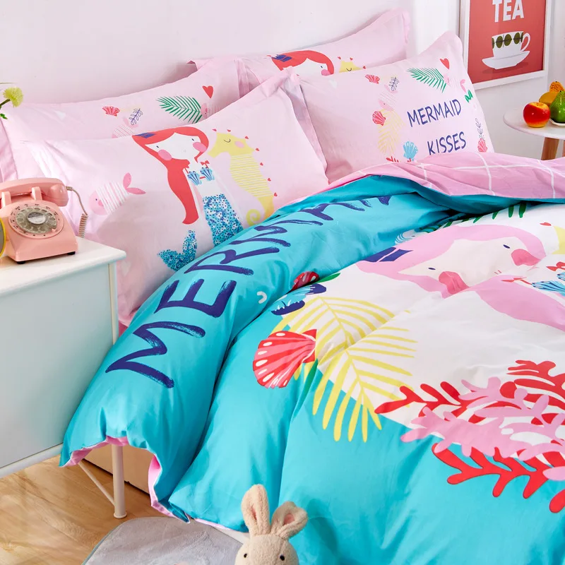Красивый комплект постельного белья с рисунком русалки из мультфильма Морской