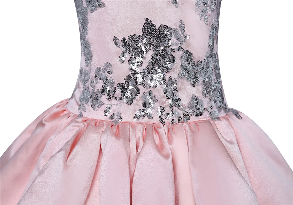 

Pink Flower Girl Dresses For Weddings Ball Gown Cap Sleeves Appliques Bow First Communion Dresses For Little Girls
