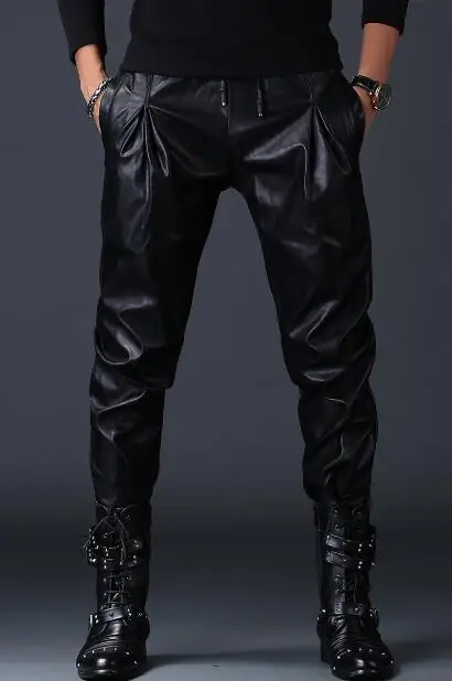 

Leather pants men's loose feet trousers Slim motorcycle locomotive pu leather pants men's non-mainstream large locomotive leathe