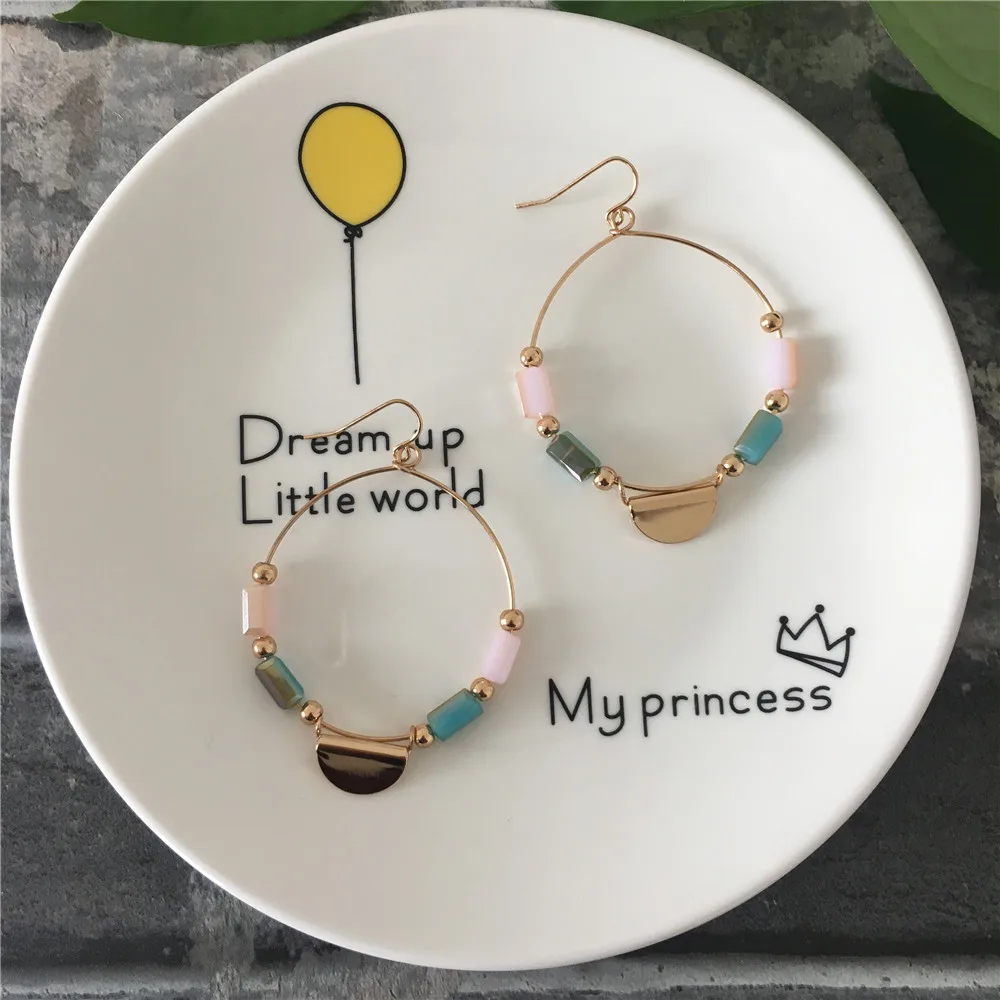 GIRLY GOLD COLOR PLATING PINK BLUE CUBIC BEAD DROP EARRINGS FOR WOMEN | Украшения и аксессуары