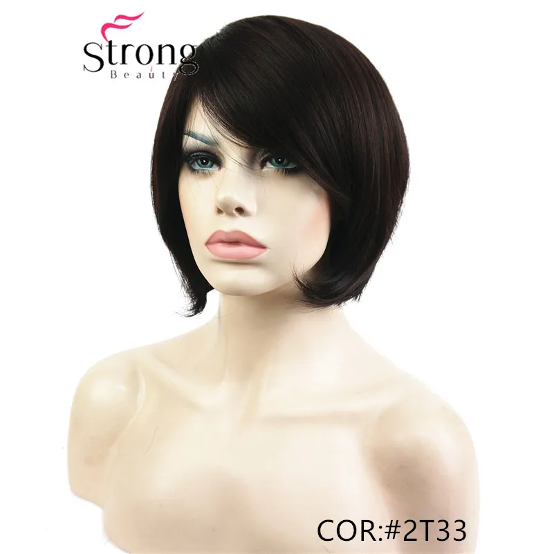 StrongBeauty короткий прямой Темно-красный выделенный Боб Стиль обметанная челка синтетический парик - Цвет: H4595 2T33