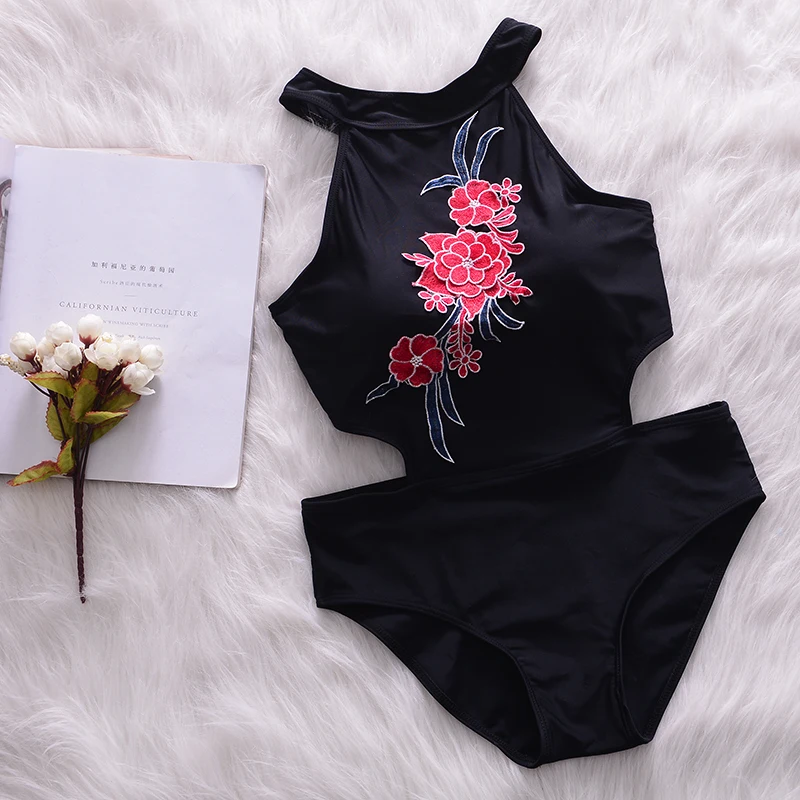 Брендовый летний сексуальный женский цельный купальник в стиле ретро с вышивкой