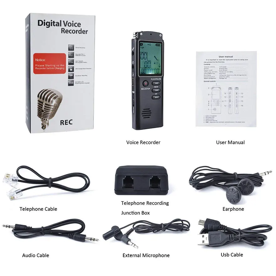 Перезаряжаемые Аудио Диктофон профессиональный 96 часов активированный диктофон WAV MP3 Lossless плеер с ЖК-экраном