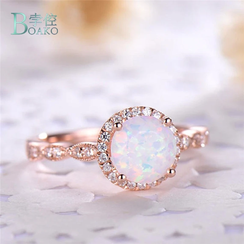 BOAKO Opal Ring Fashion Women Rings Jewelry Rose Gold Filled Wedding Engagement Exquisite Beautiful Ornaments Anillos | Украшения и
