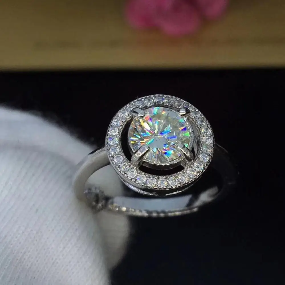 Круглое серебряное моиссанитовое кольцо 1ct D VVS роскошное Weding для женщин|Кольца| |