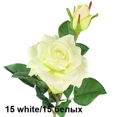 15white Настоящий букет розы с латексным покрытием, шелковые цветы для дома/свадьбы/Вечеринки, Декоративные искусственные цветы - Цвет: 15white