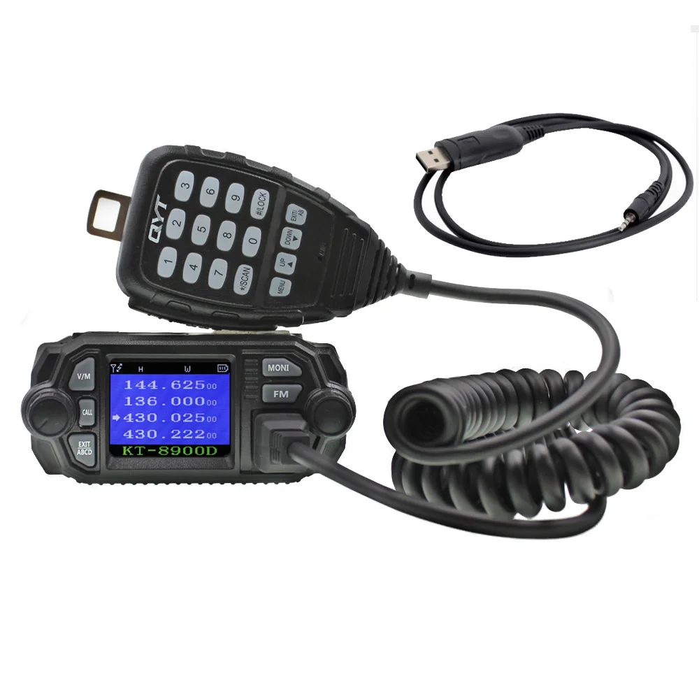 KT-8900D AND CABLE QYT KT-8900D мини-автомобиль мобильное радио 136-174& 400-480MHz Ddual Band Quad Dsiplay 25W Мобильный трансивер KT8900D рация - Цвет: KT-8900D AND CABLE
