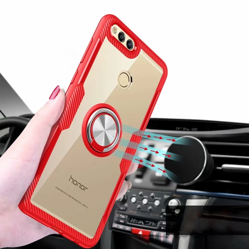 Case For Huawei Honor 7X Cover honor case Transparent finger ring Stand Magnet Soft 7 X kimTHmall | Мобильные телефоны и