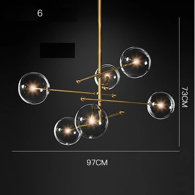 6 light gold G4 светодиодный железные в стиле постмодерн стекло черная Золотая люстра светильник ing светодиодный светильник для столовой фойе - Цвет абажура: 6 light gold