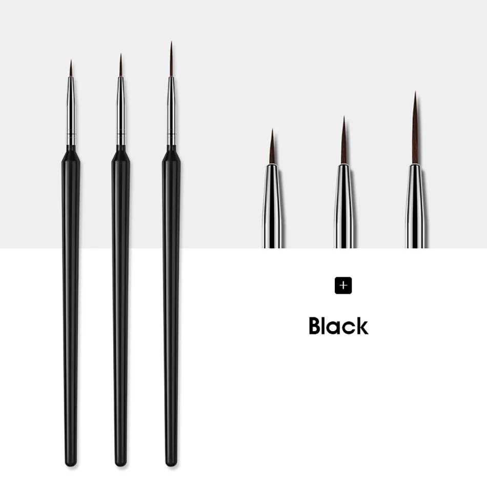 3 Pcs Black ROHWXY набор кистей для нейл-арта, 15 шт., гелевая акриловая кисть для ногтей, инструмент для дизайна ногтей, для маникюра, рисования, ручка, кисть для ногтей с эффектом омбре - Цвет: 3 Pcs Black