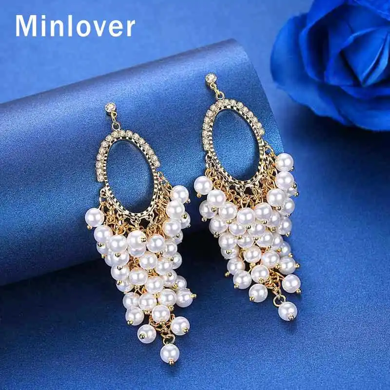 Minlover имитация жемчуга большие овальные серьги-капли ювелирные изделия для