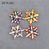 junao 2pcs 36mm sewing red ab crystals flower rhinestones resin strass appliques flatback gold claw crystal stone for clothes