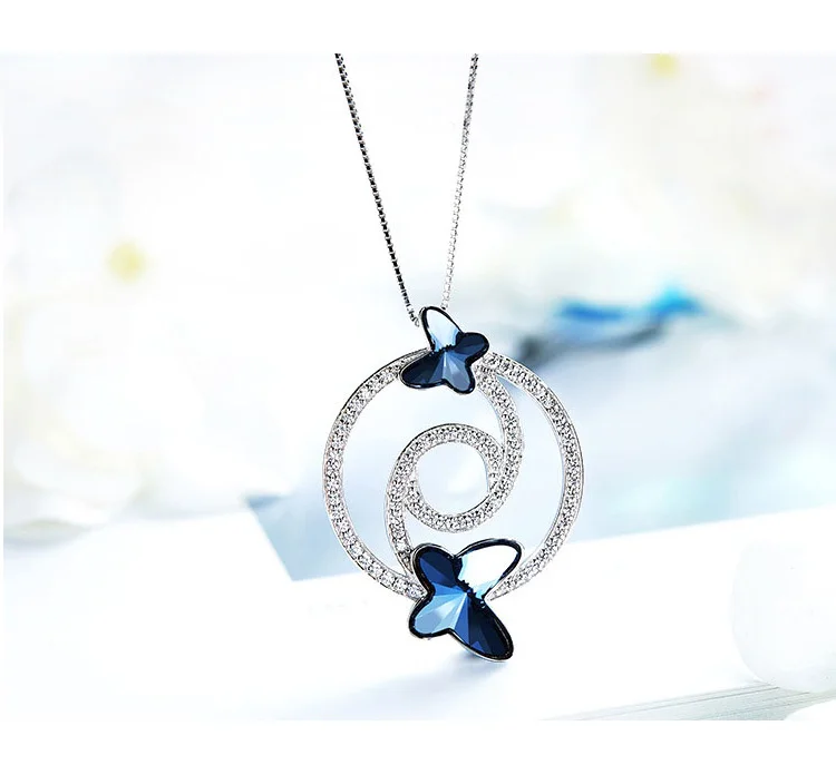 CDE 925 пробы Серебряное ожерелье украшено кристаллами от Swarovski ожерелье с подвеской в виде бабочки женское украшение для воротника