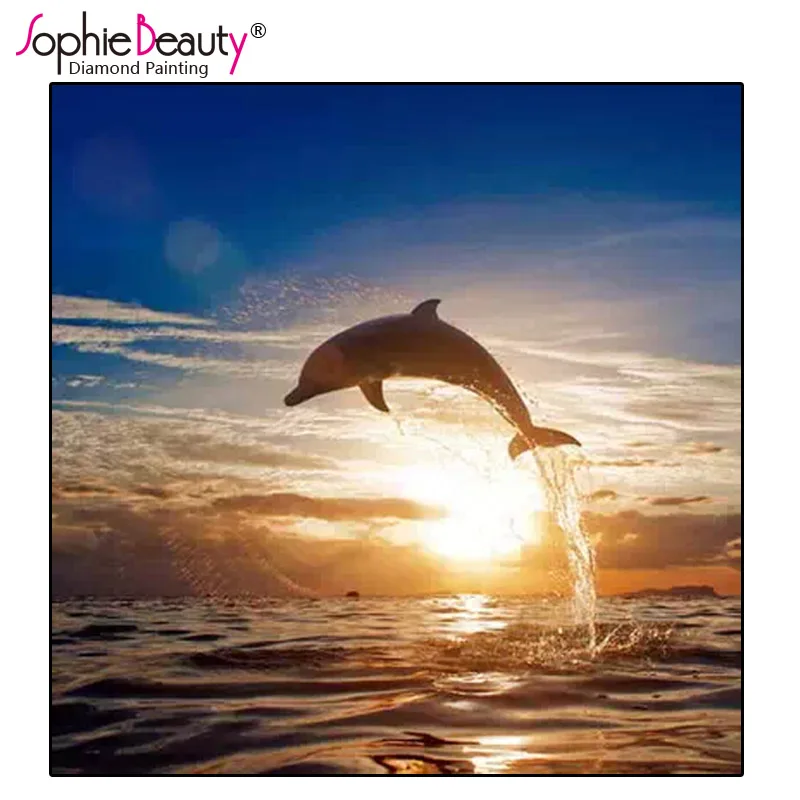 

Sophie Beauty, полностью Diy Алмазная картина, вышивка крестиком, закат, милый Дельфин, игра, мозаика, ручная работа, вышивка, домашнее украшение, рук...