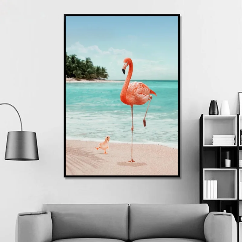 Beach Wannabe Flamingo Simple Stylish Original Design Animal Poster Girl Home Decor Wall Art Nordic style Canvas painting | Дом и сад