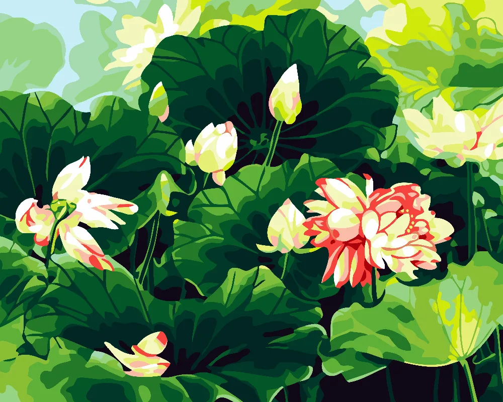 HQ водяной лилии цветок лотоса Зеленый Краски ing по номерам Акриловая ручная ed