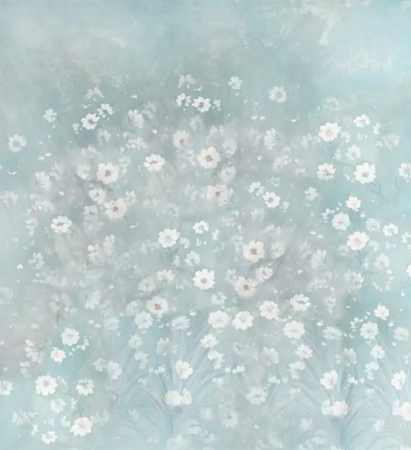 

TR Light Blue Bokeh White Flower Printed Newborn Spring Photo Backdrops Art Fabric for Studio Children Photography Backgrounds