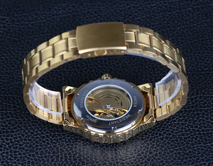 Новые модные золотые часы-скелетоны из нержавеющей стали мужские автоматические