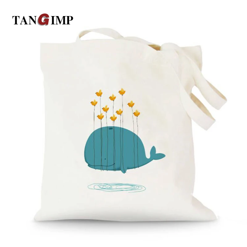 TANGIMP холщовые сумки милые Дельфин КИТ Хлопок Tote Эко хозяйственные пляжные bolsa compra