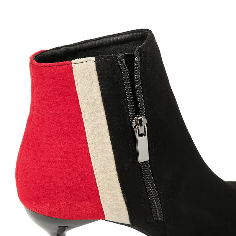 Замшевые ботильоны смешанных цветов сзади пикантная женская обувь на тонком
