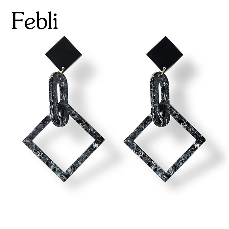 Febli 925 Серебряные иглы темно синий мотаться Мода геометрический квадрат