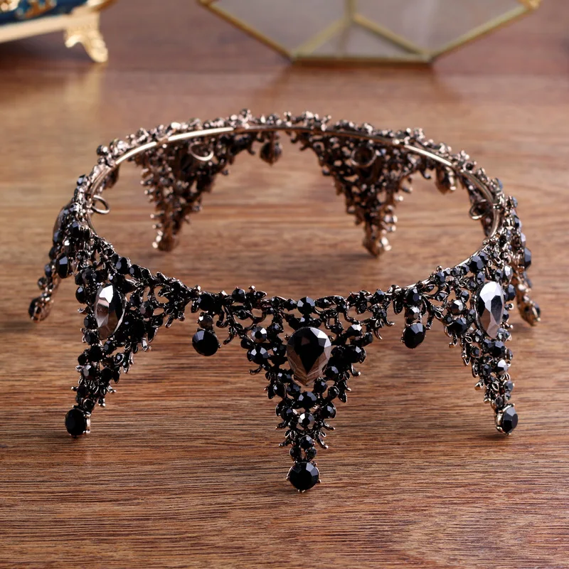 Черный кристалл горный хрусталь барокко круглая корона Королева Тиара винтажная