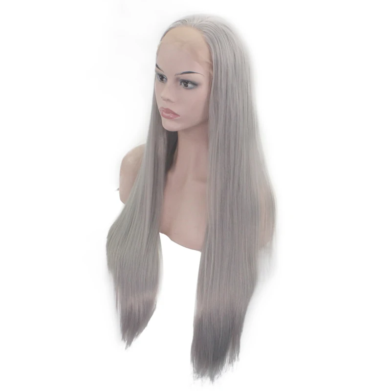 JOY& BEAUTY 2" швейцарские кружева высокой температуры волокна средней части длинные шелковистые прямые черные розовые серые синтетические кружева спереди парик