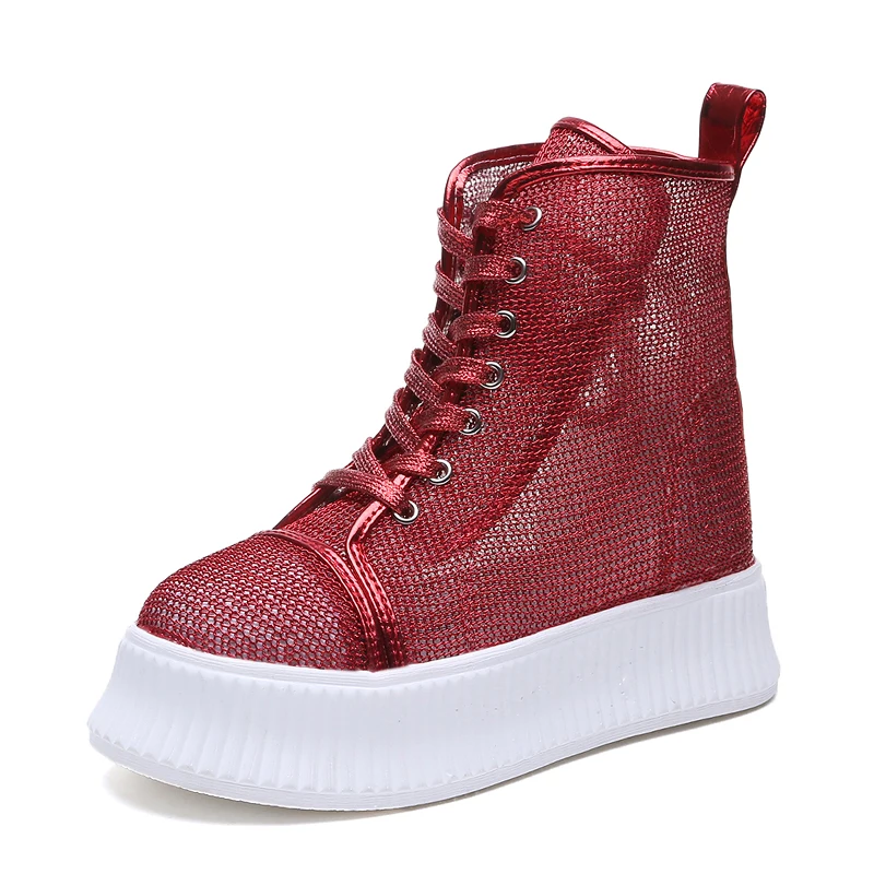 2019 женские ботинки на платформе обувь из сетчатого материала Плоском Каблуке