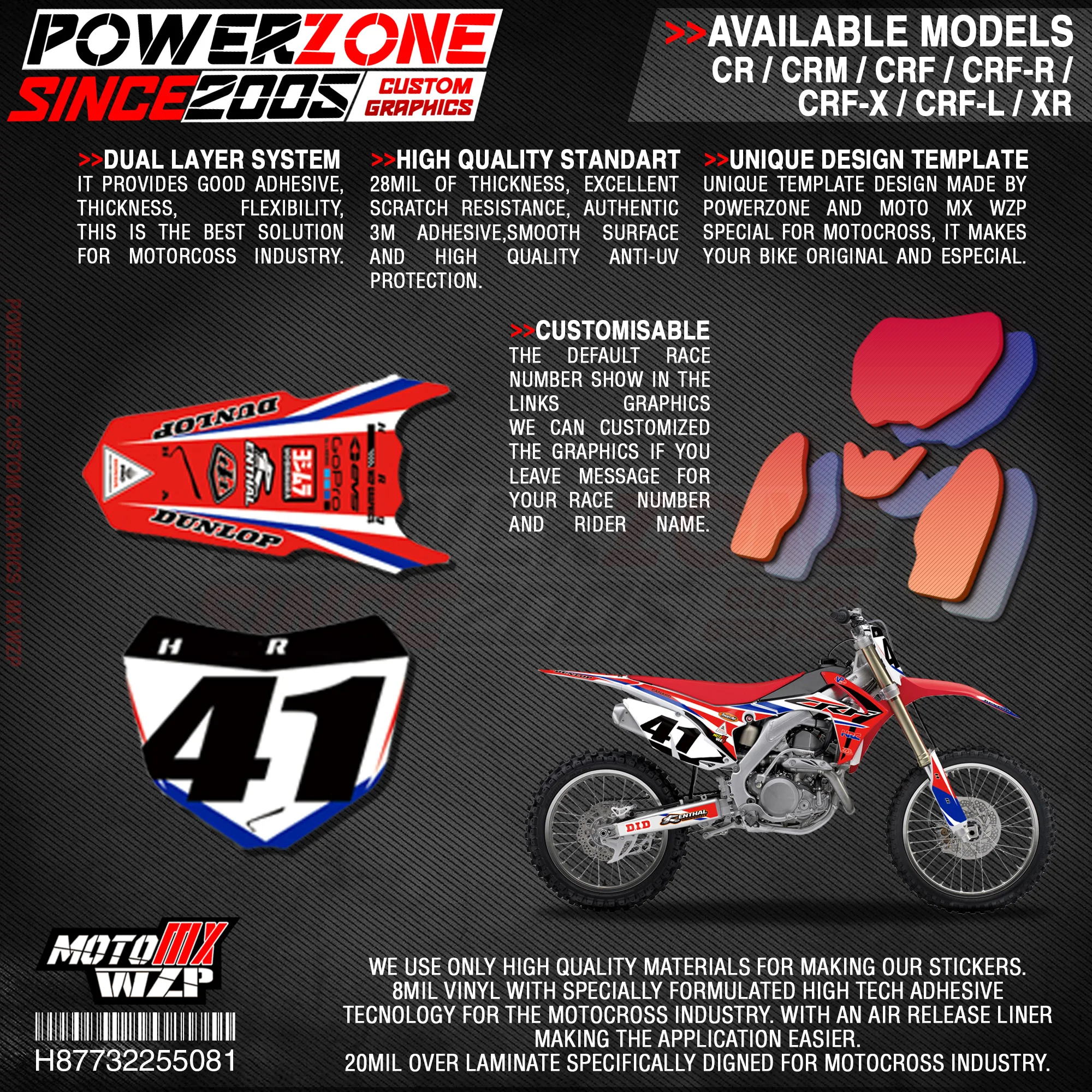 PowerZone на заказ футбольной команды Графика Фоны наклейки 3m Набор наклеек для HONDA