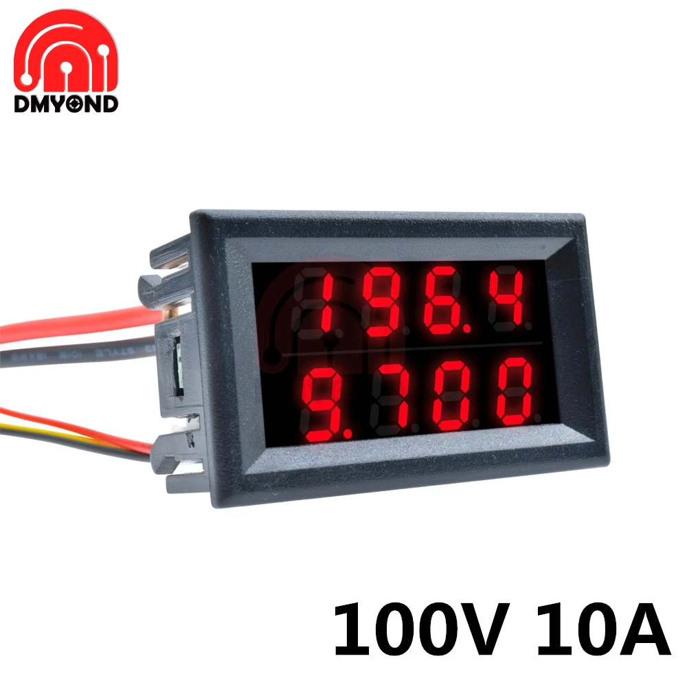 100V 10A Цифровой вольтметр Амперметр постоянного тока 100 в/200 в 10 А, 4 бита, 0,28 дюйма, 5 проводов, измеритель напряжения, тока, источник питания, красный, синий, светодиодный, двойной дисплей - Цвет: 100V 10A