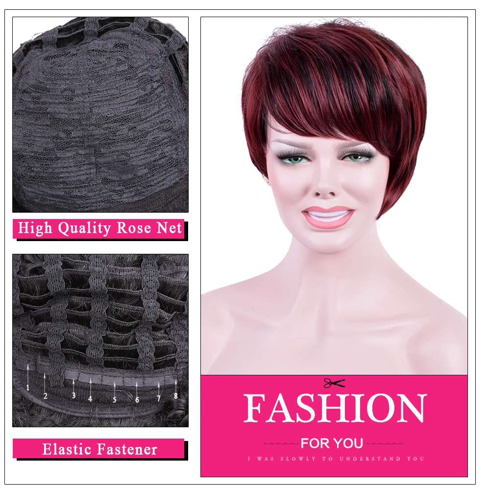 

Amir Straight Short Wigs Synthetic Hair High Temperature Fiber wine red Hair Wigs Cancer Daily Wigs