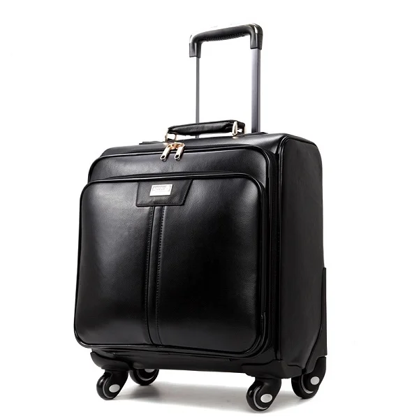 22 inch black Натуральная кожа 16'18'20'22'' ролики для багажа на колесиках чемоданы для путешествий деловая сумка для переноски - Цвет: 22 inch black