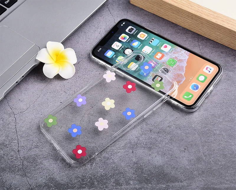 Прозрачный чехол для мобильного телефона из мягкого ТПУ с цветами Apple iPhone X XR XS Max 8