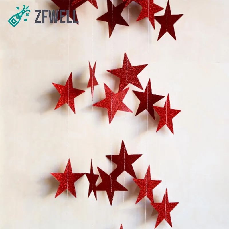 ZFWELL Transparent colored red five-pointed star pull flower garland flag wedding party birthday bar decoration suppl6 | Дом и сад