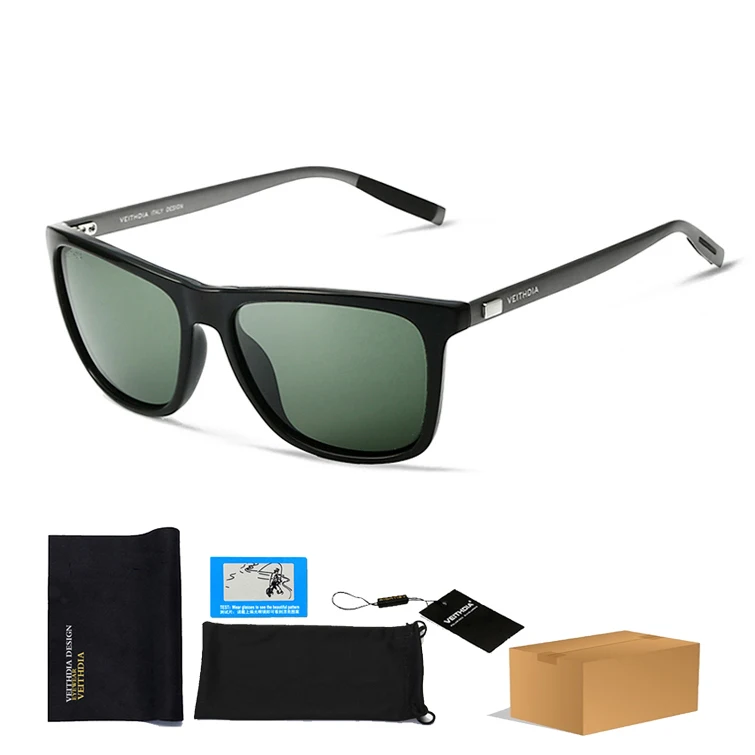Green With Bag Бренд VEITHDIA, унисекс, Ретро стиль, алюминий+ TR90, квадратные поляризованные солнцезащитные очки, линзы, винтажные очки, аксессуары, солнцезащитные очки для мужчин/женщин - Цвет линз: Green With Bag