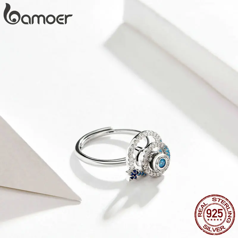 BAMOER Galaxy Star, регулируемое кольцо из натуральной 925 пробы, серебряное, CZ, Вселенная планета, кольцо на палец, роскошные брендовые ювелирные изделия BSR035