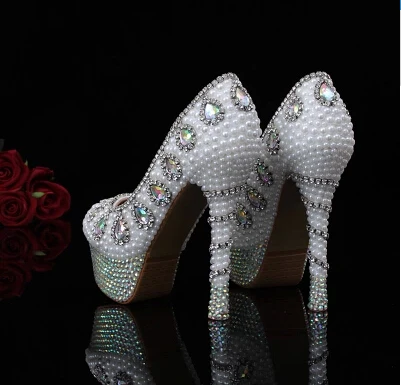 

2018 Free Shipping Diamond shoes dress shoes Pearl wedding shoes High heel shoes Slipper wedding shoes Formal Shoes