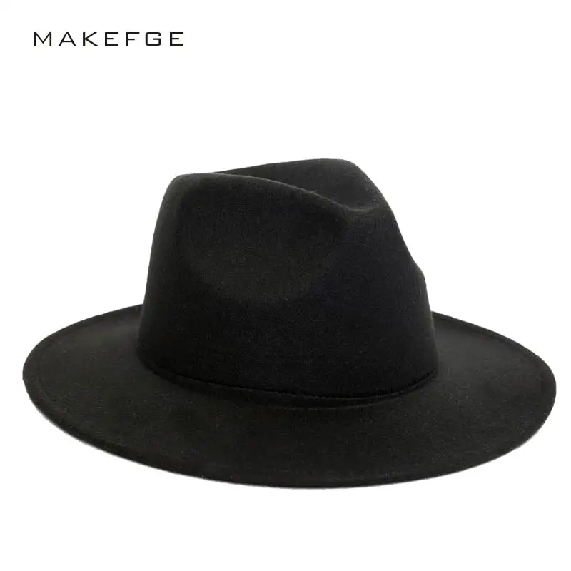 

pure wool retro big felt hat man and woman sun hat fedoras beach soft scroll wide side folding woman summer fall 2017