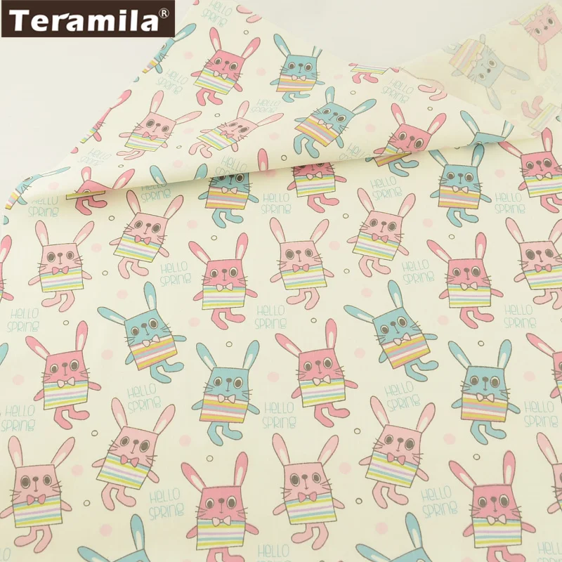 Teramila Fabric 100% Cotton Twill Fat Quarter Quilting Material Bed Sheet Home Textile Patchwork Printed Cartoon Rabbits Design|fat quarters|cotton