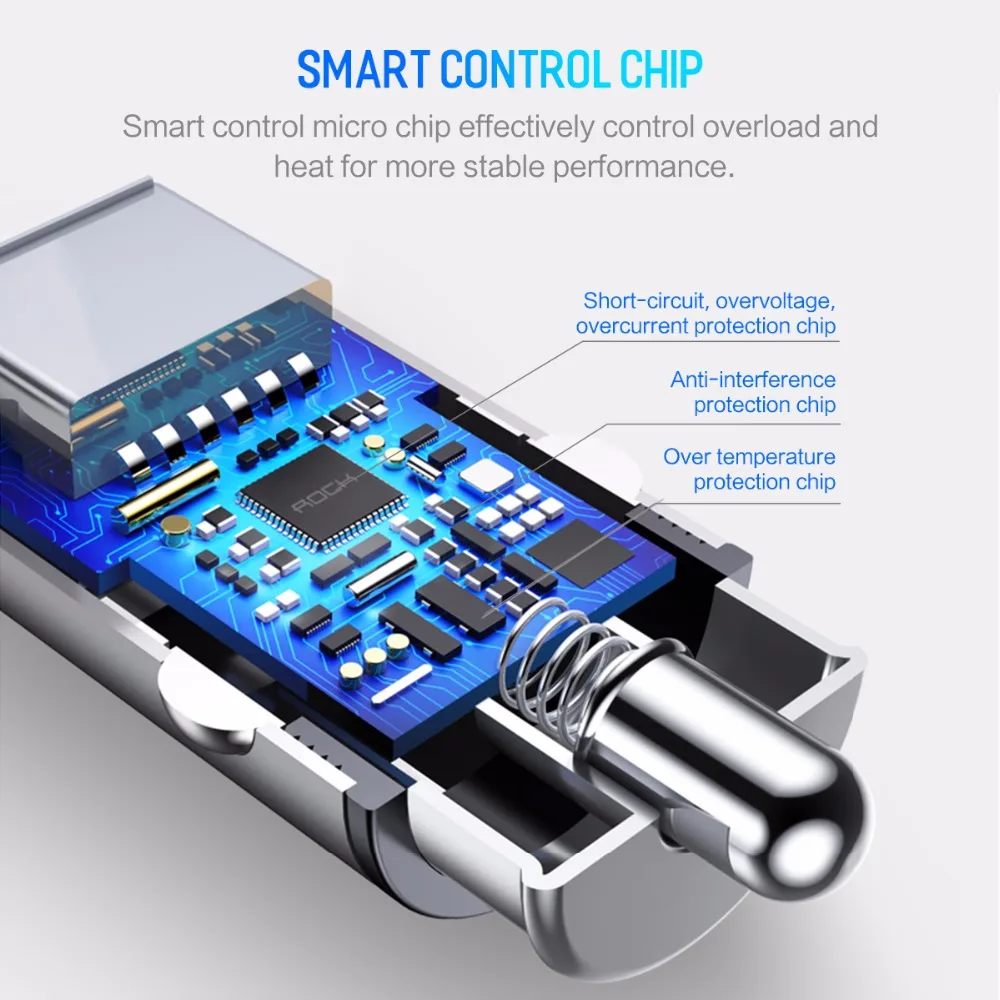 Автомобильное зарядное устройство ROCK 5V 4.8A с двумя usb портами для iPhone X 8 7 6 быстрое