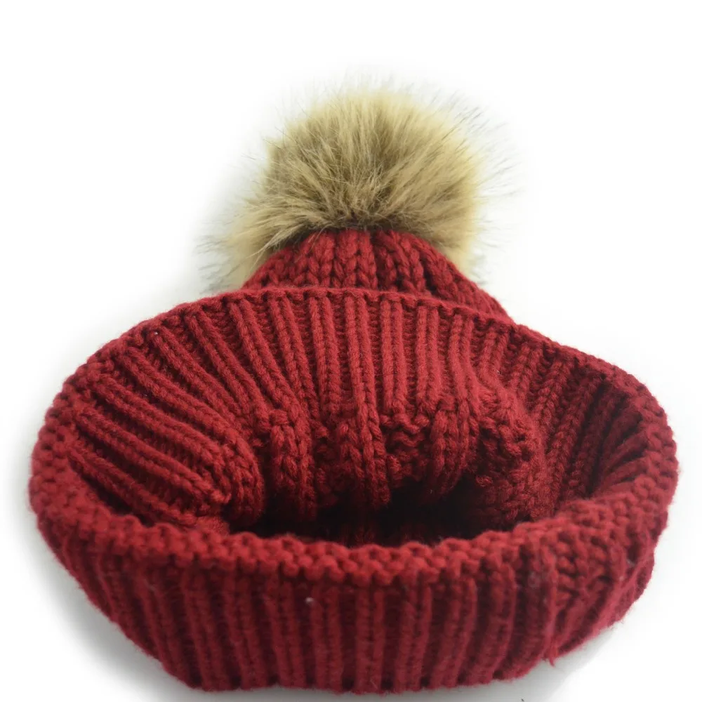 Новый пышной опушкой из искусственного меха Pom pom трикотажные Шапки шапки бини