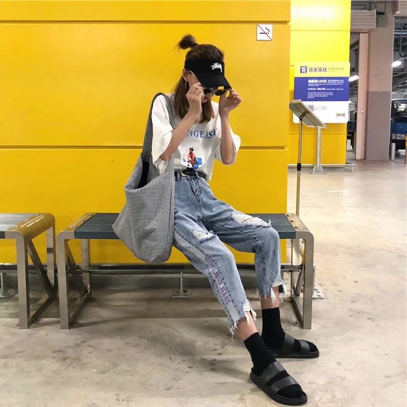 HziriP вышивкой рваные Промытые джинсы женские 2018 Новое прибытие Лето Осень Женские