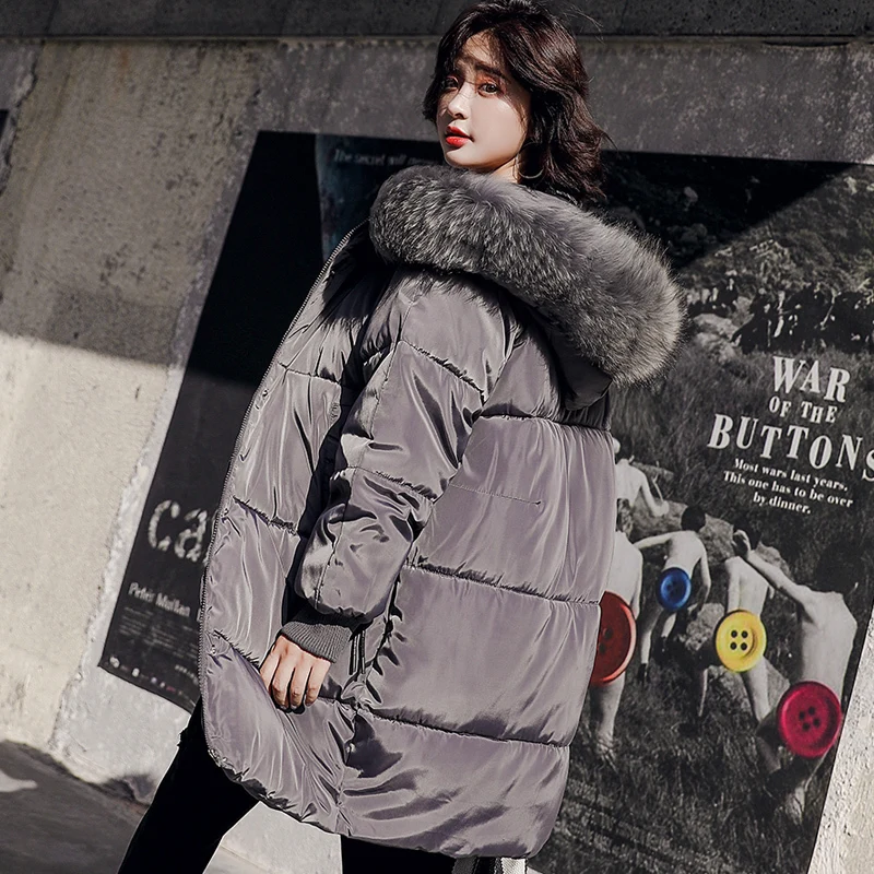 2018 зимние Для женщин пальто с капюшоном меховой воротник теплая длинная куртка