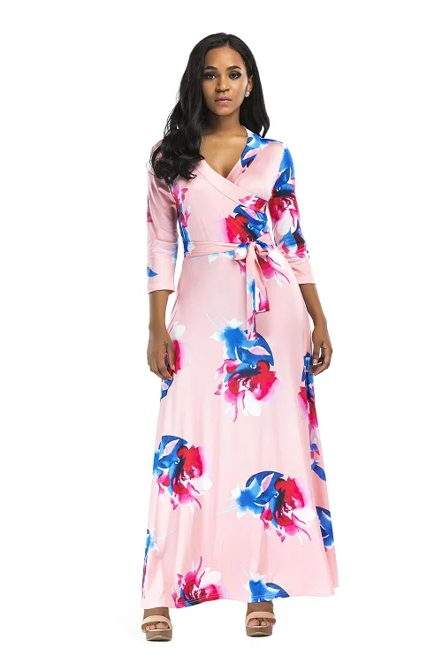 

european women dresses v-neck dresses print elastic dresses women summer clothing party sexy dresses 5464